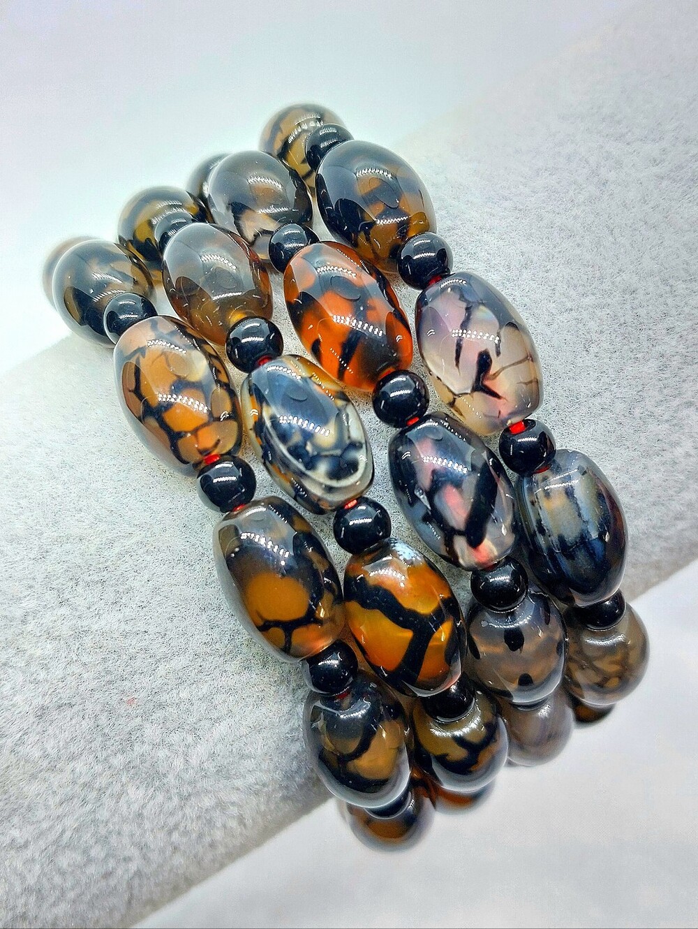 8x12mm Black Dragon Vein Agate Barrel Bracelets